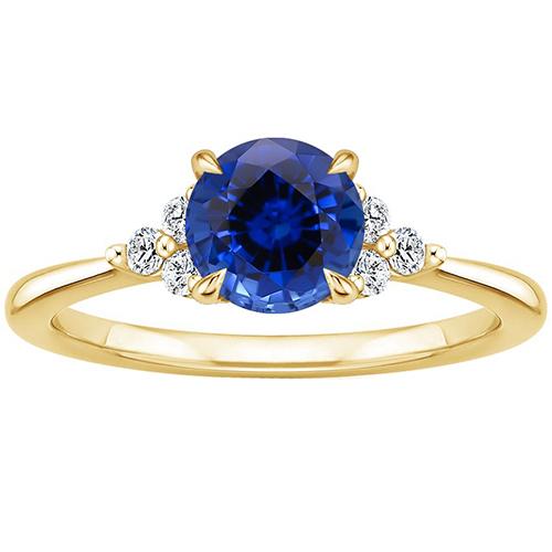Yellow Gold Diamond Ring Prong Blue Sapphire Tapered Shank 2.50 Carats - Gemstone Ring-harrychadent.ca