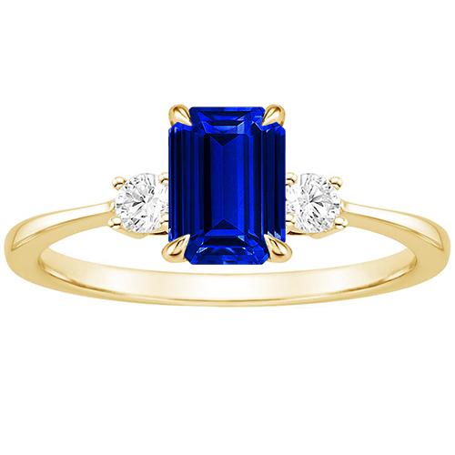 Yellow Gold Emerald 3 Stones Ring Blue Sapphire & Diamond 3.50 Carats - Gemstone Ring-harrychadent.ca