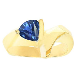 Yellow Gold Gemstone Ring Trillion Shaped Ceylon Sapphire 1 Carat