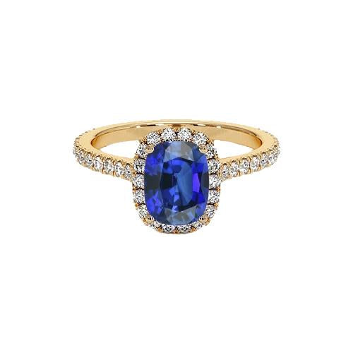 Yellow Gold Oval Sapphire Halo Diamond Ring 11.25 Carats 14K - Gemstone Ring-harrychadent.ca