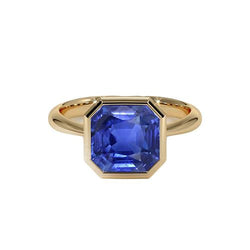 Yellow Gold Solitaire Bezel Set Ceylon Sapphire Ring 5 Carats