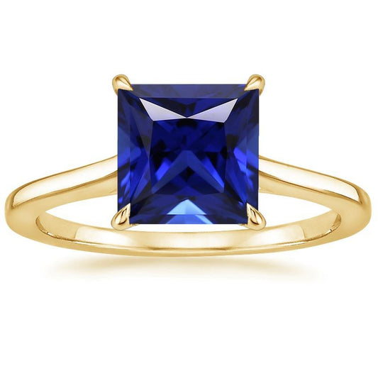 Yellow Gold Solitaire Ceylon Sapphire Ring 5 Carat Princess Cut - Gemstone Ring-harrychadent.ca