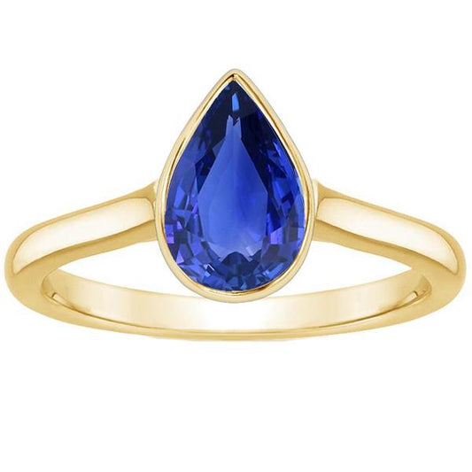 Yellow Gold Solitaire Ring Bezel Set Sri Lankan Sapphire Pear 4 Carats - Gemstone Ring-harrychadent.ca
