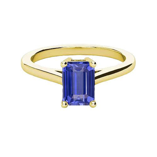 Yellow Gold Solitaire Ring Emerald Ceylon Sapphire Gemstone 2 Carats - Gemstone Ring-harrychadent.ca