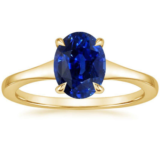Yellow Gold Solitaire Ring Oval Sri Lankan Sapphire 3 Carats - Gemstone Ring-harrychadent.ca