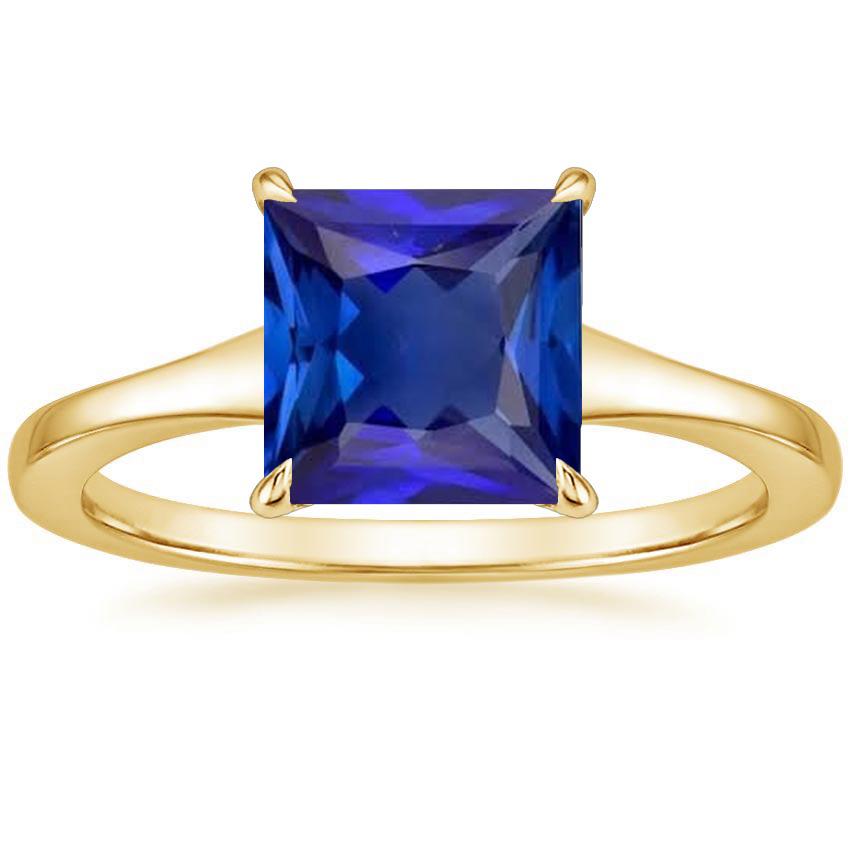 Yellow Gold Solitaire Ring Princess Blue Sapphire Gemstone 5 Carats - Gemstone Ring-harrychadent.ca