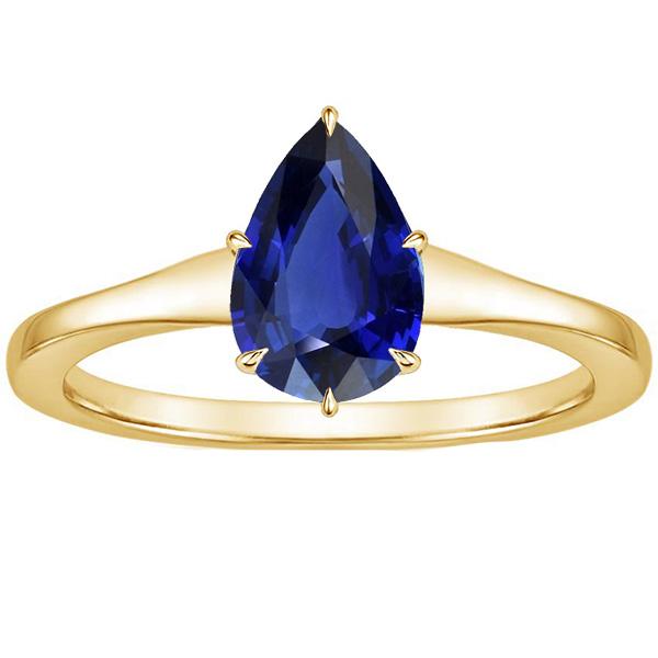 Yellow Gold Solitaire Ring Teardrop Style Ceylon Sapphire 2.50 Carats - Gemstone Ring-harrychadent.ca