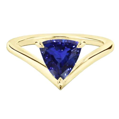 Yellow Gold Solitaire Ring Trillion Sapphire 1.50 Carats Prong Set - Gemstone Ring-harrychadent.ca