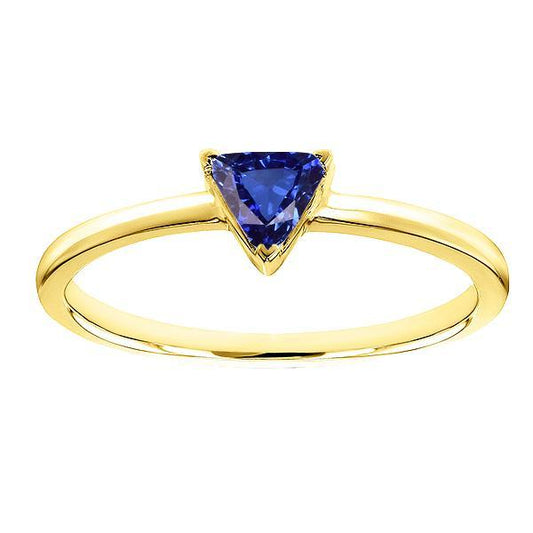 Yellow Gold Solitaire Trillion Natural Blue Sapphire Ring 1 Carat - Gemstone Ring-harrychadent.ca