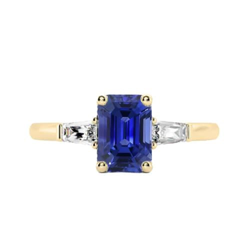 Yellow Gold Three Stone Ring Emerald Blue Sapphire 2.50 Carats - Gemstone Ring-harrychadent.ca
