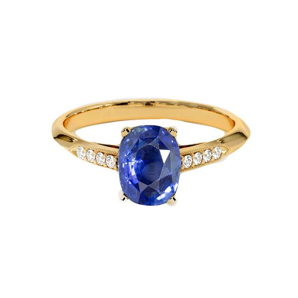 Yellow Gold Vintage Style Diamond & Blue Sapphire Ring 6.50 Carats 14K - Gemstone Ring-harrychadent.ca