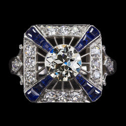 Antique Style Halo Ring Old Miner Real Diamond & Blue Sapphires 4 Carats