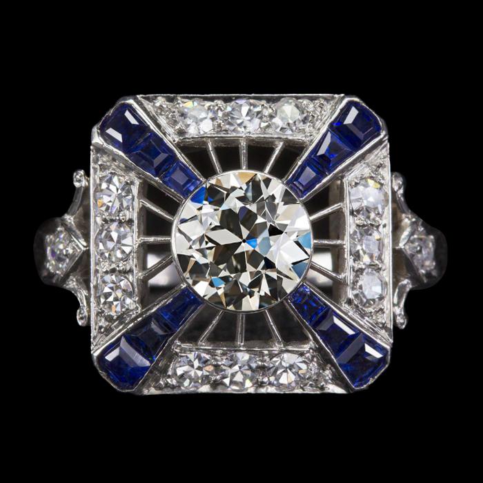 Antique Style Halo Ring Old Miner Diamond & Blue Sapphires 4 Carats - Halo Ring-harrychadent.ca