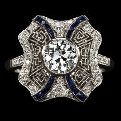 Antique Style Old Cut Natural Earth Mined Diamond & Trapezoid Sapphires Ring 3.75 Carats