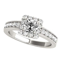 Cushion Old Cut Natural Earth Mined Diamond Halo Ring With Accents 4.75 Carats Milgrain