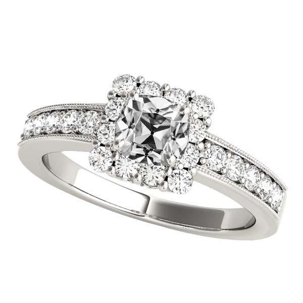 Cushion Old Cut Diamond Halo Ring With Accents 4.75 Carats Milgrain - Halo Ring-harrychadent.ca