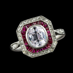 Double Halo Ring Cushion Old Miner Natural Earth Mined Diamond Pink Sapphire 5 Carats