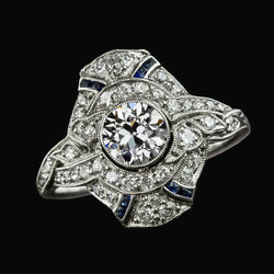 Halo Anniversary Ring Old Cut Round Natural Earth Mined Diamond Blue Sapphire 3.75 Carats