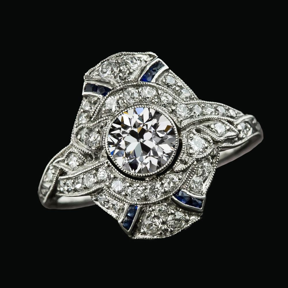 Halo Anniversary Ring Old Cut Round Diamond Blue Sapphire 3.75 Carats - Halo Ring-harrychadent.ca