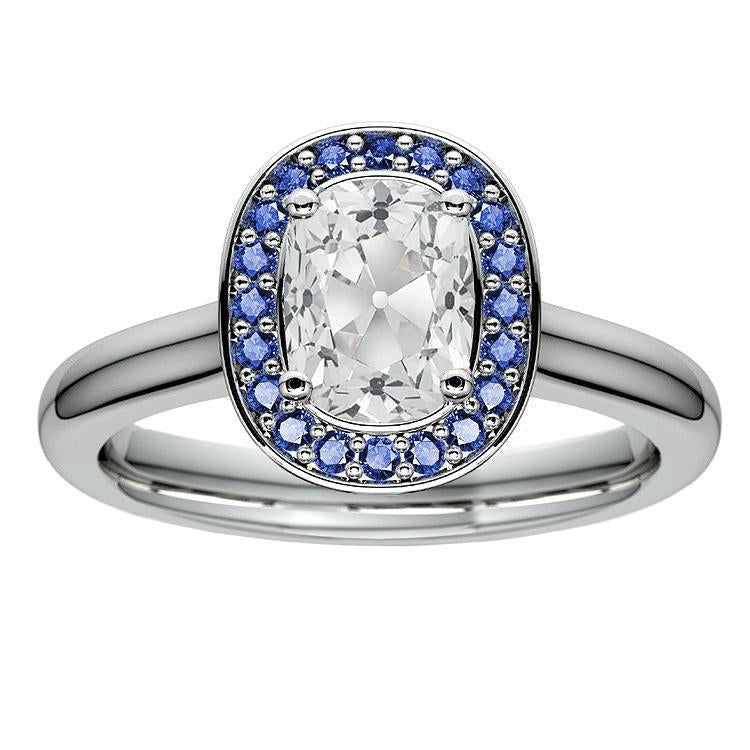 Halo Cushion Old Mine Cut Diamond Blue Sapphire Ring 5.50 Carats - Halo Ring-harrychadent.ca