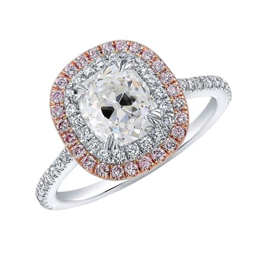 Halo Cushion Old Miner Diamond & Pink Sapphire Ring 3.50 Carats Gold - Halo Ring-harrychadent.ca