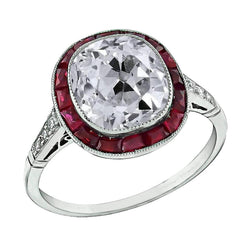 Halo Ring Old Cut Cushion Natural Earth Mined Diamond & Rubies Bezel Set 7.75 Carats