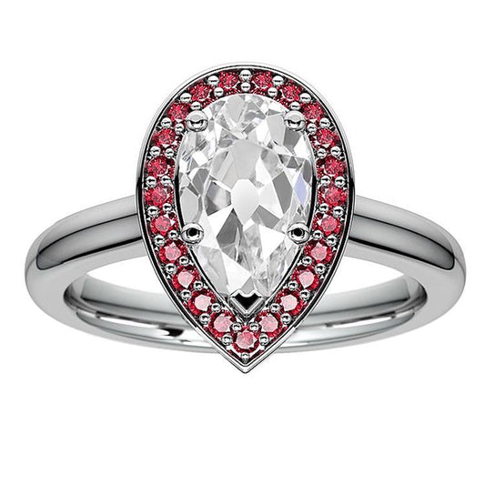Halo Ring Old Cut Pear Diamond & Round Pink Sapphire 5.25 Carats - Halo Ring-harrychadent.ca