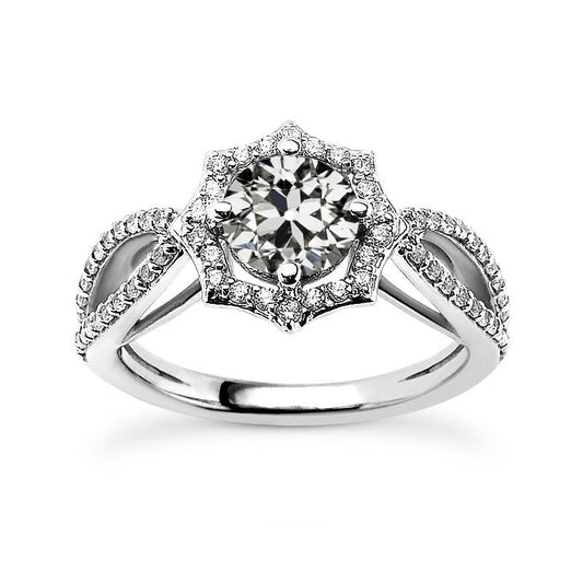 Halo Ring Old Mine Cut Real Diamond Star Style Split Shank 3.25 Carats