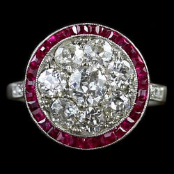 Halo Ring Old Mine Cut Round Natural Earth Mined Diamond & Burma Ruby Jewelry 2.50 Carats