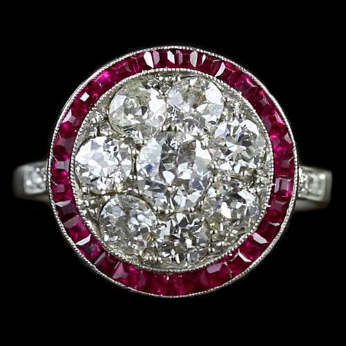 Halo Ring Old Mine Cut Round Diamond & Burma Ruby Jewelry 2.50 Carats - Halo Ring-harrychadent.ca