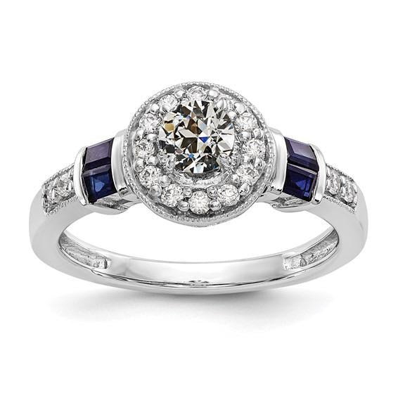 Halo Round Old Miner Diamond & Princess Sapphires Ring 2.50 Carats - Halo Ring-harrychadent.ca