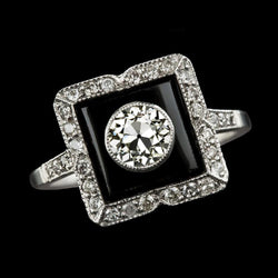 Halo Round Old Miner Natural Earth Mined Diamond Ring Black Rhodium & Gold 3.25 Carats