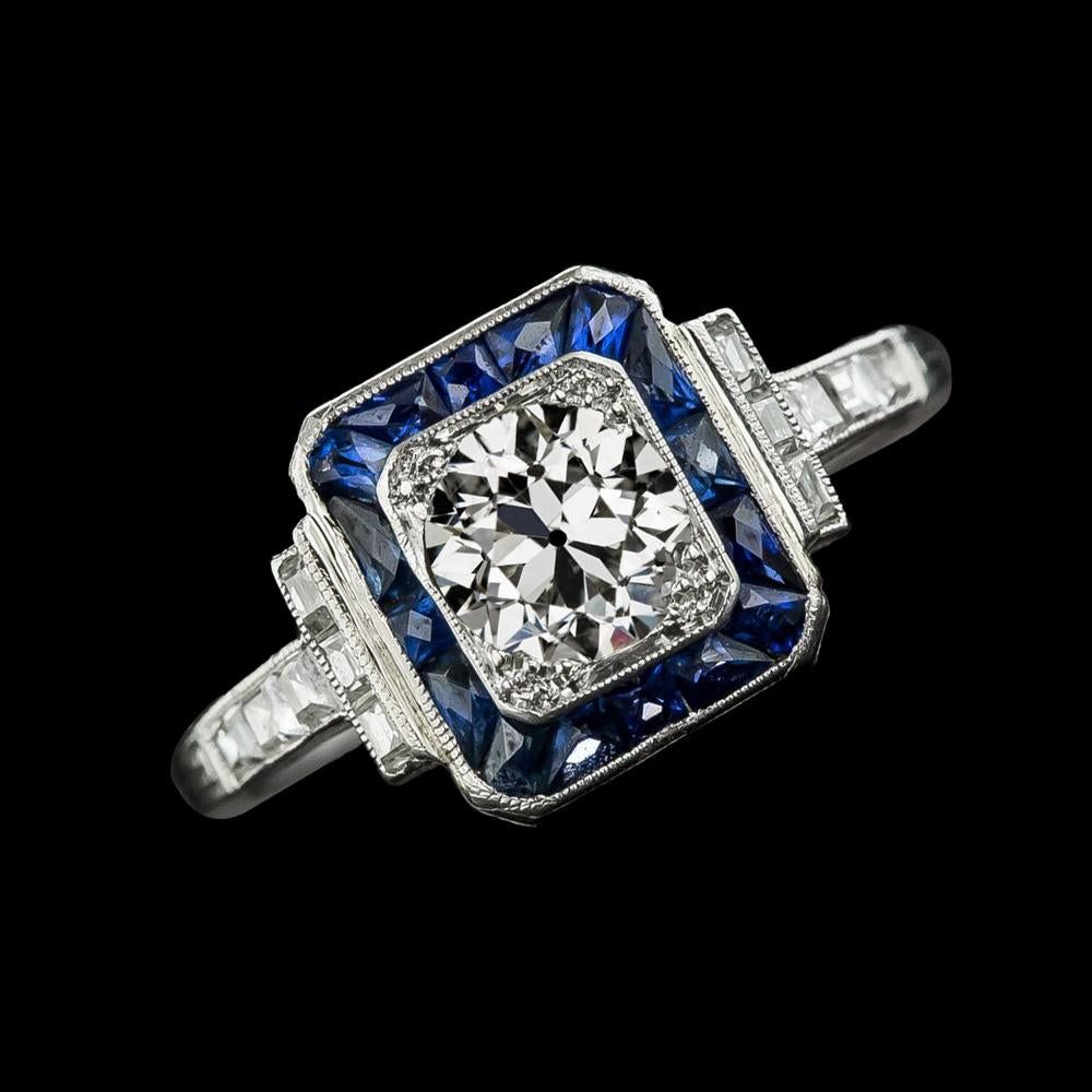 Halo Round Old Miner Diamond Sri Lankan Sapphire Ring 3.75 Carats - Halo Ring-harrychadent.ca