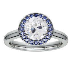 Round Halo Old Miner Natural Earth Mined Diamond & Sri Lanka Sapphire Ring 4.50 Carats