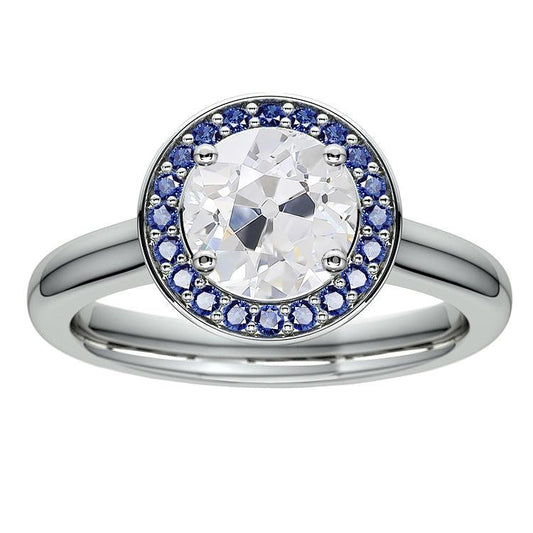 Round Halo Old Miner Diamond & Sri Lanka Sapphire Ring 4.50 Carats - Halo Ring-harrychadent.ca