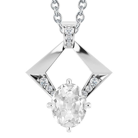 Gold Jewelry Diamond Pendant Round & Oval Old Cut 4 Carats 14K - Pendant-harrychadent.ca