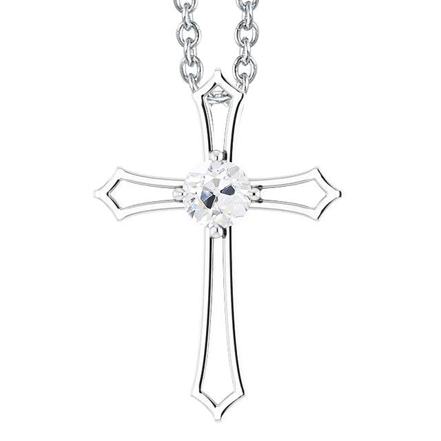 Round Cross Diamond Pendant 1 Carat Old European White Gold 14K - Pendant-harrychadent.ca