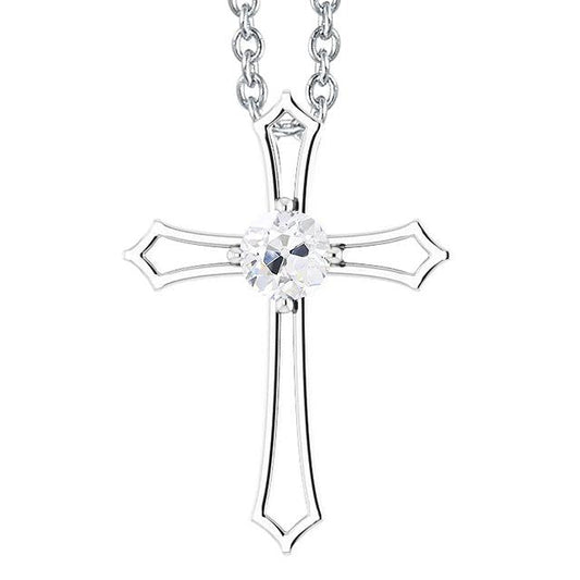 Round Cross Diamond Pendant 1 Carat Old European White Gold 14K - Pendant-harrychadent.ca