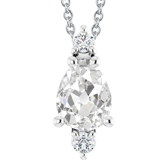 Three Stone Pear Old Mine Cut & Round Diamond Pendant 4.50 Carats - Pendant-harrychadent.ca