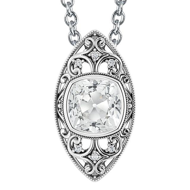 Vintage Style Diamond Pendant Bezel Set Cushion Old Cut 5.50 Carats - Pendant-harrychadent.ca