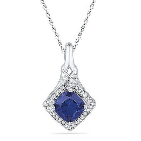 Round Ceylon Sapphire Pendant Diamond 1.07 Carats 14K White Gold 14K - -harrychadent.ca