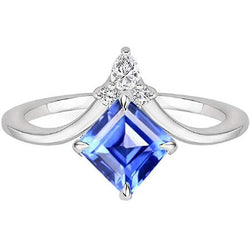 Round Natural Earth Mined Diamond Gold Ring Enhancer Asscher Ceylon Sapphire 2.50 Carats