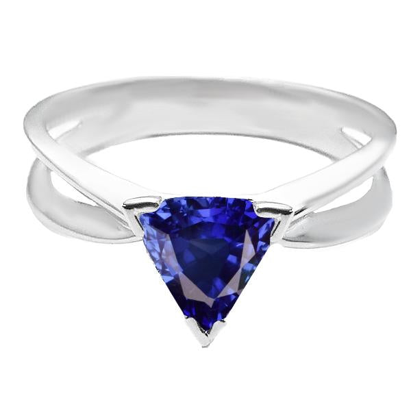 Sapphire Solitaire Ring Trillion Cut V Prong Split Shank 1.50 Carats - -harrychadent.ca