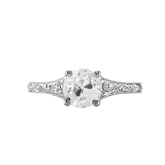 Antique Style Solitaire Round Old Mine Cut Diamond Ring 1.50 Carats - Solitaire Ring-harrychadent.ca