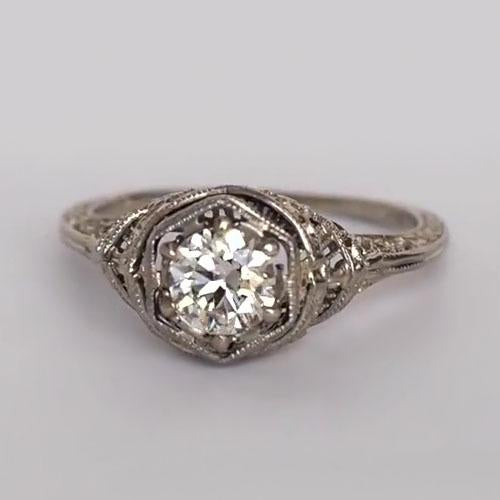 Solitaire Ring Old Mine Cut Round Diamond Vintage Style 1 Carat - Solitaire Ring-harrychadent.ca