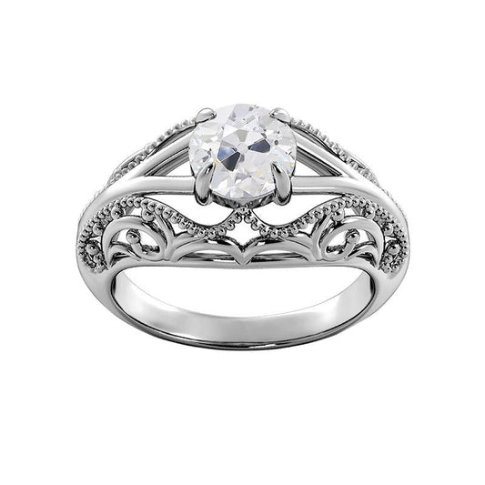 Solitaire Round Old Miner Diamond Ring Vintage Style Split Shank 1.75 Carats - Solitaire Ring-harrychadent.ca