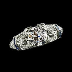 Gold Engagement Ring Round Old Miner Natural Earth Mined Diamond & Sapphires 3.50 Carats
