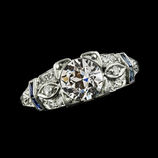 Gold Engagement Ring Round Old Miner Diamond & Sapphires 3.50 Carats - Solitaire Ring with Accents-harrychadent.ca