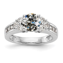Lady’s Natural Earth Mined Diamond Ring Round Old Cut Prong Channel Set 4 Carats Gold 14K