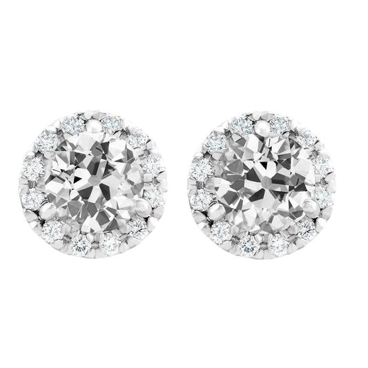 Halo Old Miner Diamond Studs 8 Carats Prong Set White Gold 14K - Stud Earrings-harrychadent.ca